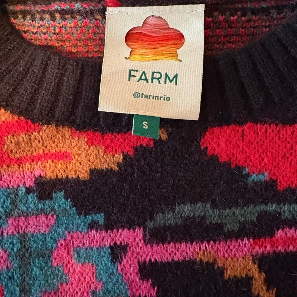 FARM Rio Women’s Lovers Apples Puff Sleeve Sweater, Multi Color, Size Small - Picture 3 of 8
